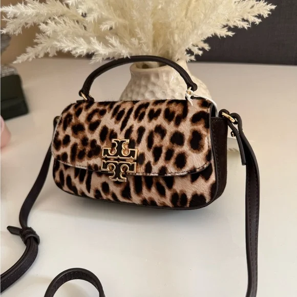 NWT , tory burch Britten Haircalf Mini Top Handle crossbody in brown 149652 - Picture 4 of 12